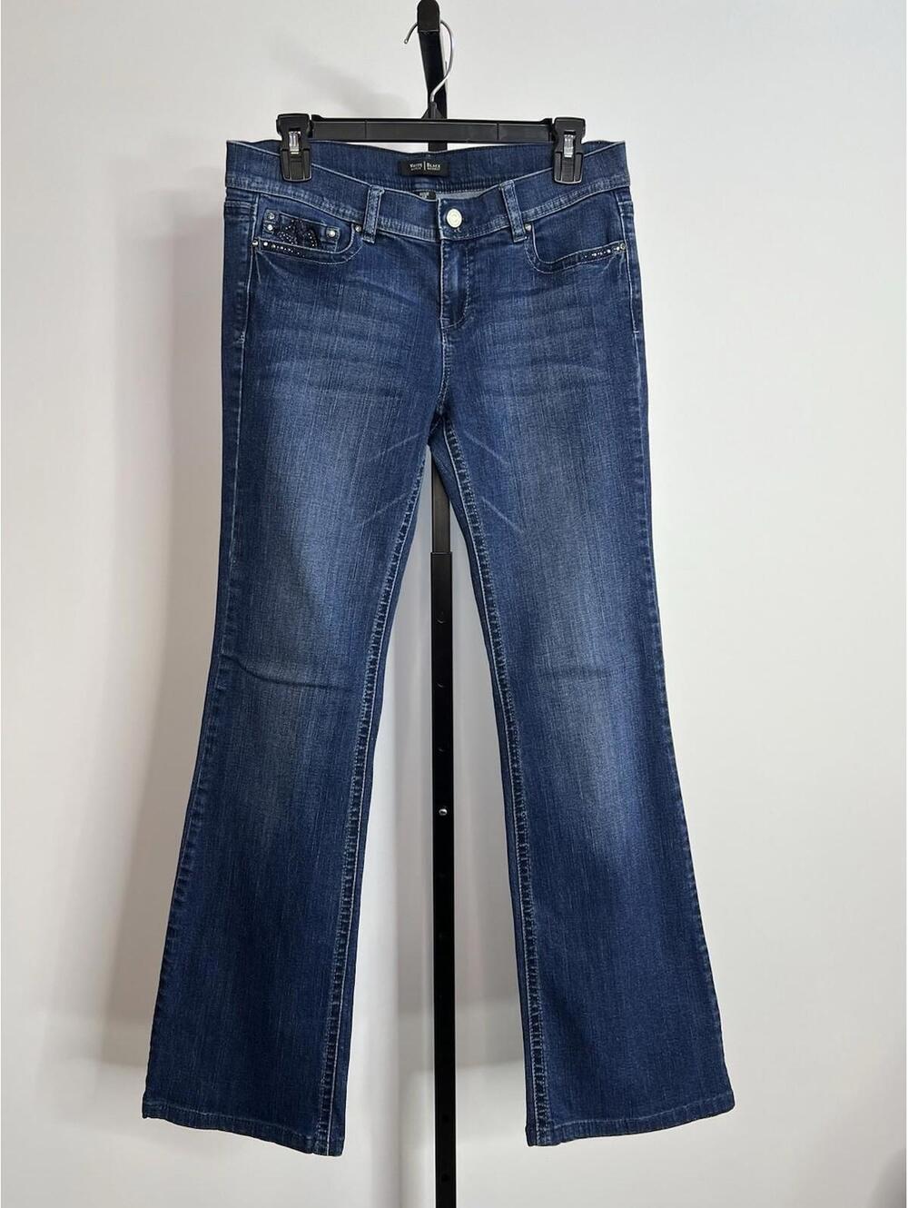 Women's White House Black Market Boot Leg Jeans Size 6 Dark Wash Bling Sassy